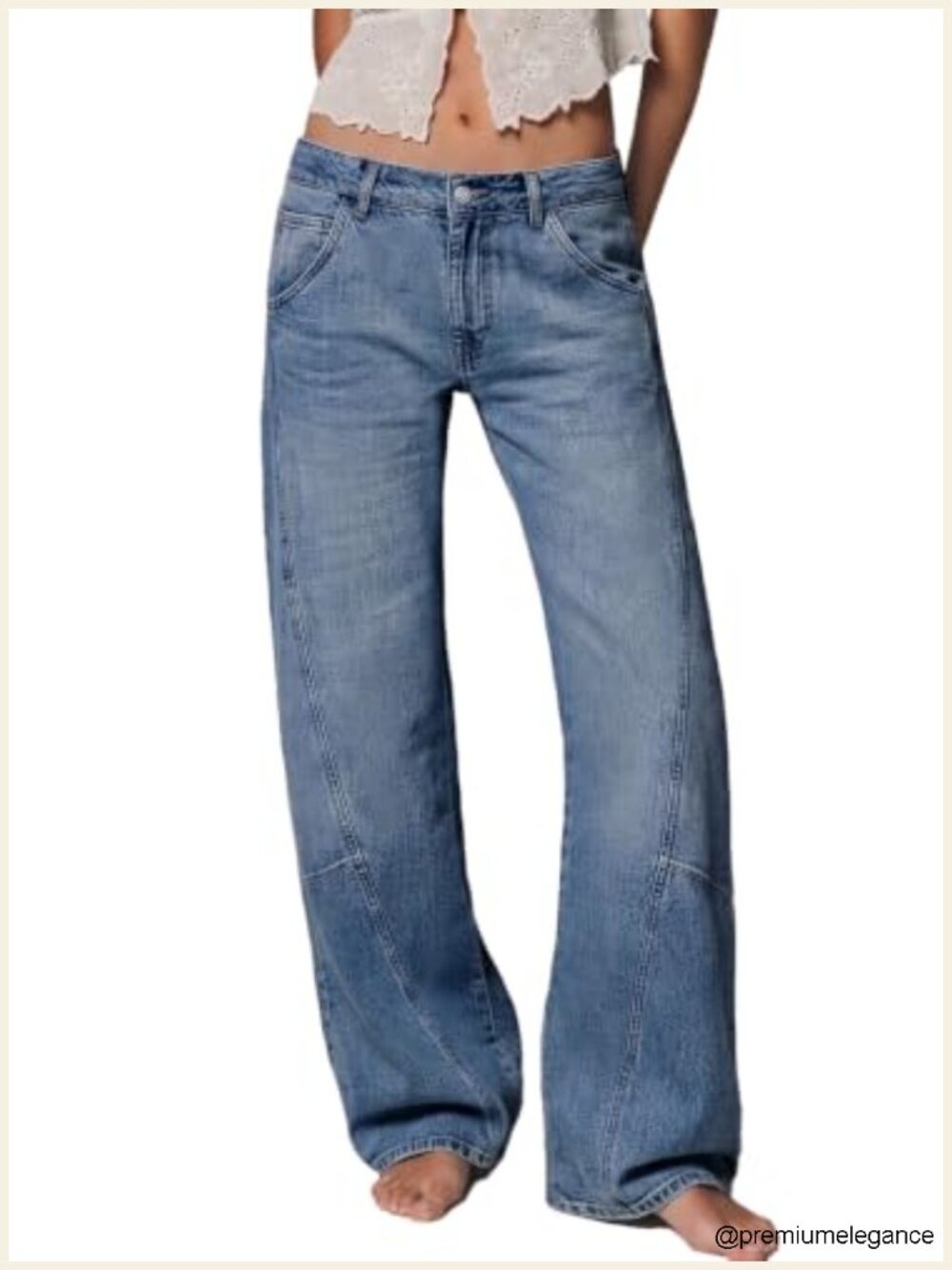 Women's Low Rise Baggy Barrel Jeans Wide Leg 60% Cotton High Stretch Denim